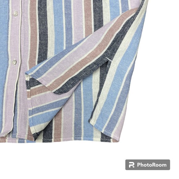 NWT! Women's COASTAL COMFORT Linen-blend Pastel Stripe Button Down Shirt- SIZE S - Picture 7 of 12